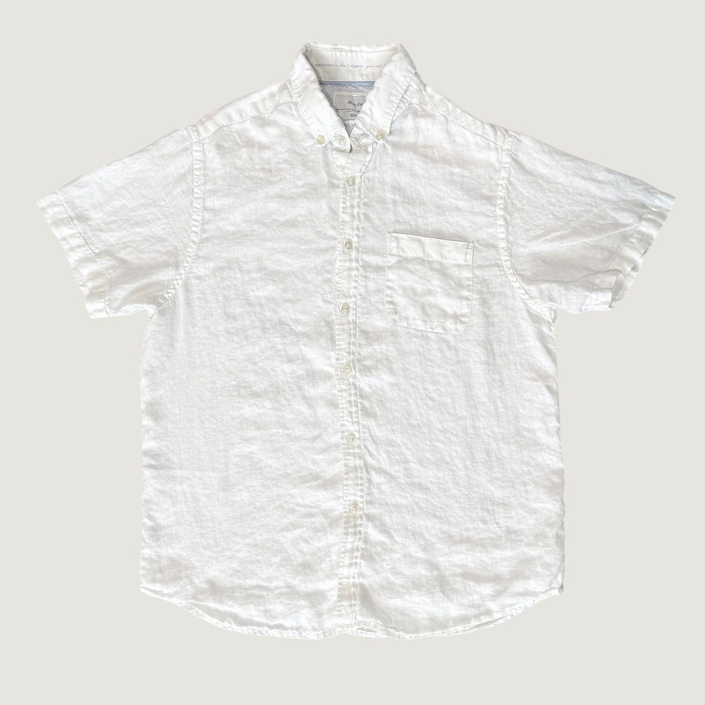 Porter & Ash Mens White 100% Linen Short Sleeve Button Shirt Casual Office M